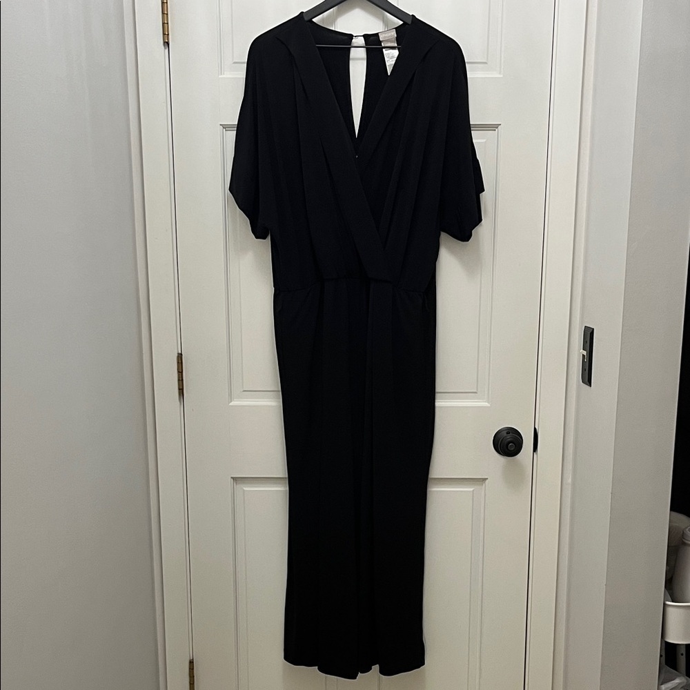 Chico's Black Short Sleeve Cropped Jumpsuit Maxi Dress - Size Size 3 (16/18)